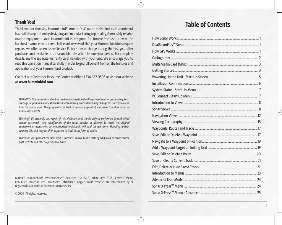 Humminbird Matrix 65 User Manual | Page 2 / 23