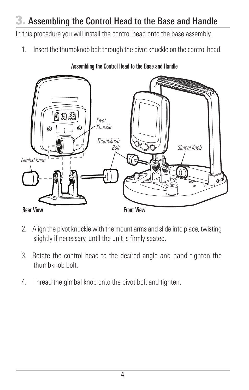 Assembling the control head to the base and handle | Humminbird PIRANHAMAX 190CPT User Manual | Page 10 / 44