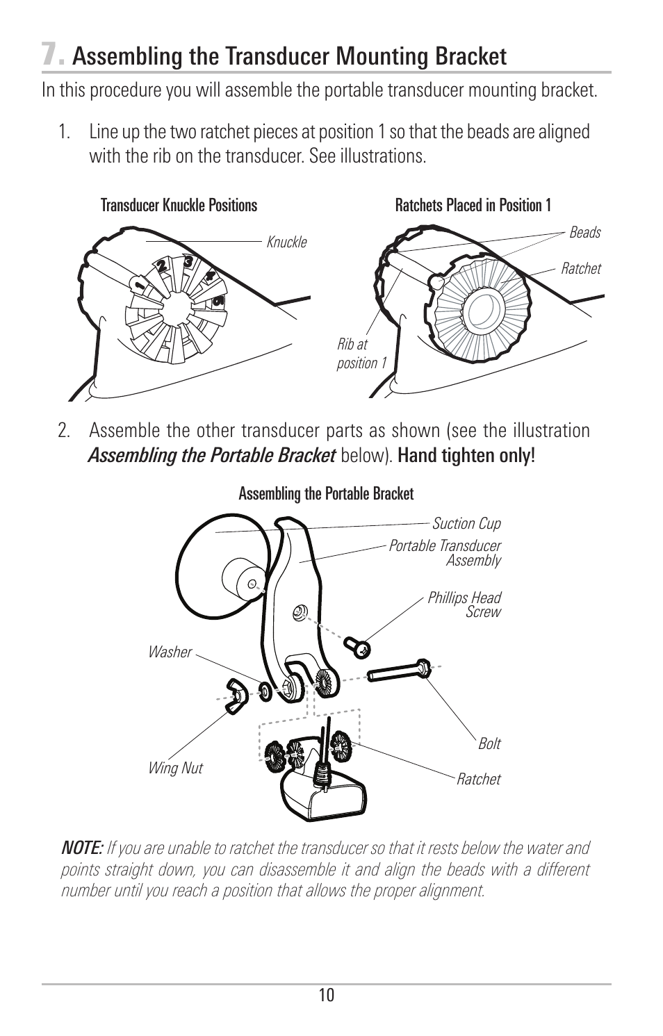 Assembling the transducer mounting bracket | Humminbird PIRANHAMAX 190CPT User Manual | Page 16 / 44