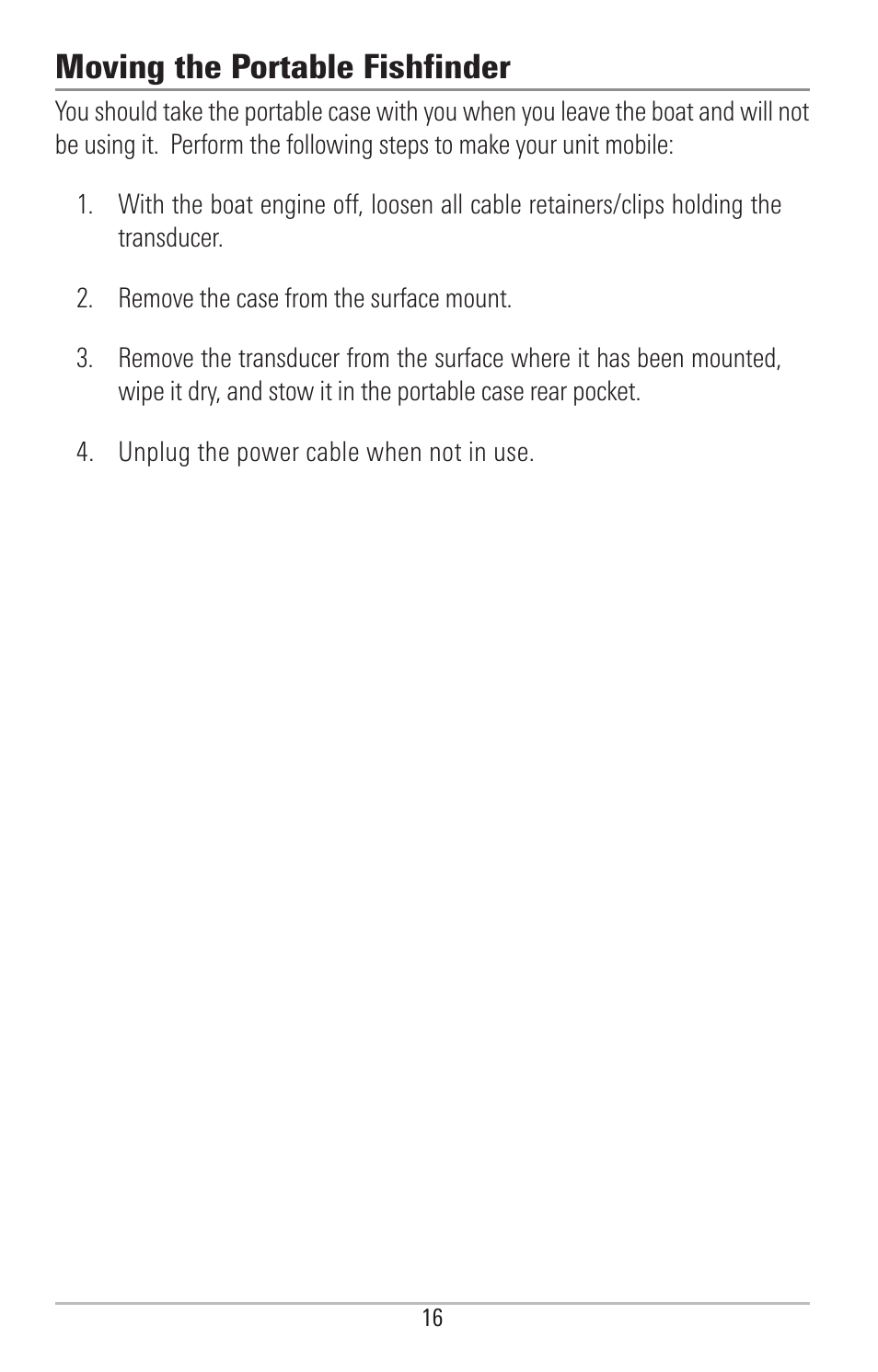 Moving the portable fishfinder | Humminbird PIRANHAMAX 190CPT User Manual | Page 22 / 44