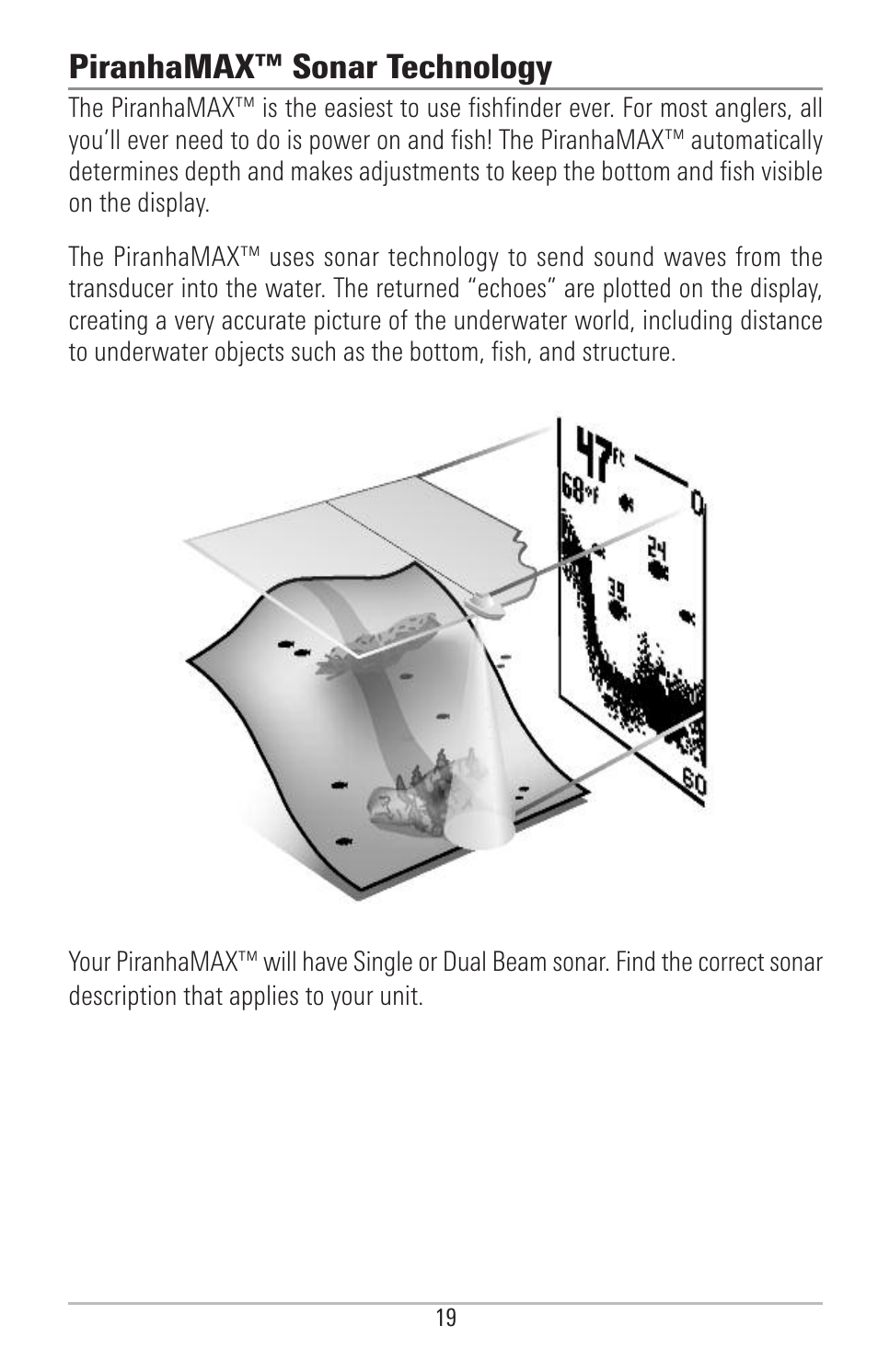 Piranhamax™ sonar technology | Humminbird PIRANHAMAX 190CPT User Manual | Page 25 / 44