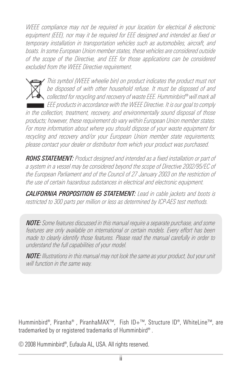 Humminbird PIRANHAMAX 190CPT User Manual | Page 3 / 44