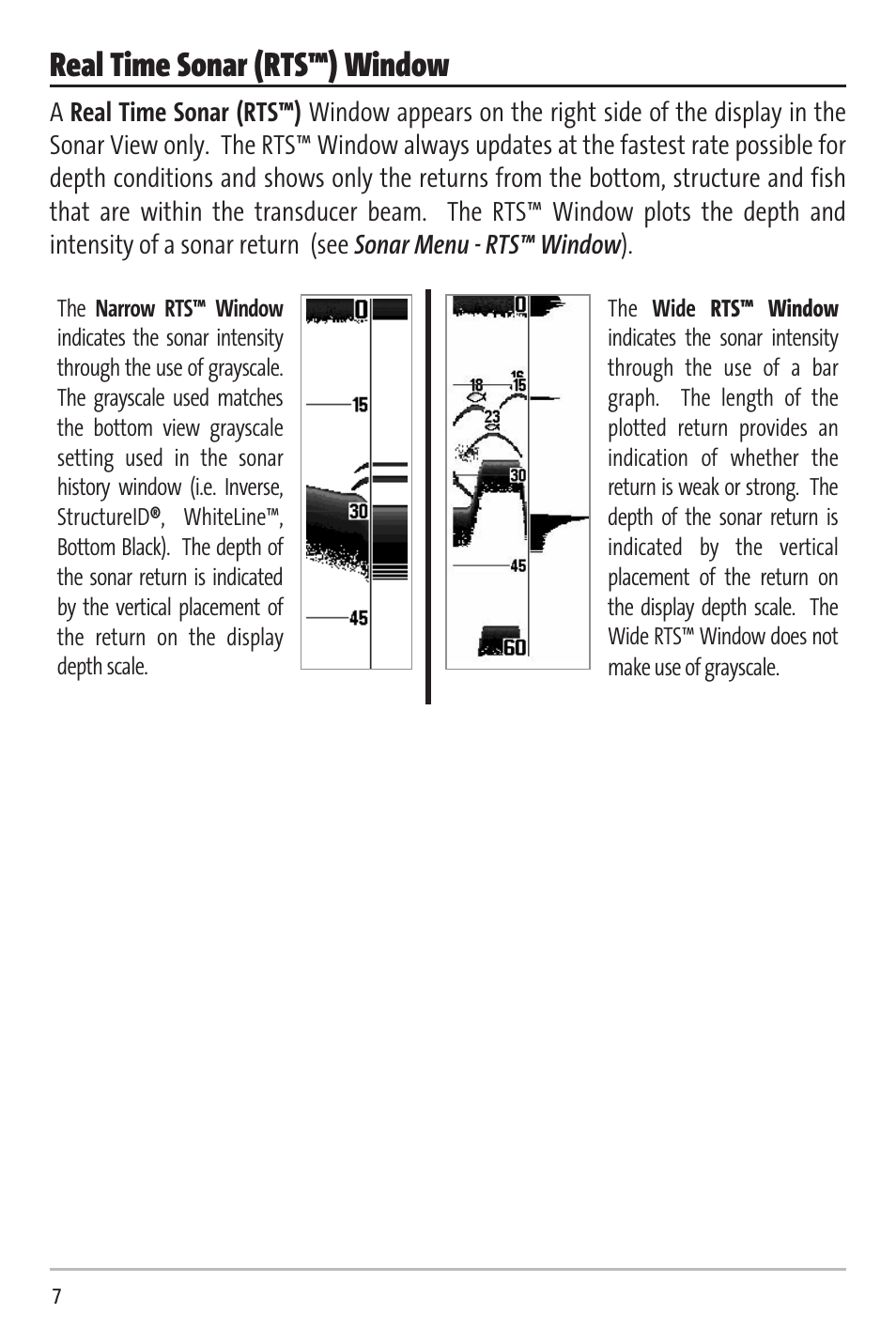 Real time sonar (rts™) window | Humminbird Matrix 20 User Manual | Page 12 / 60