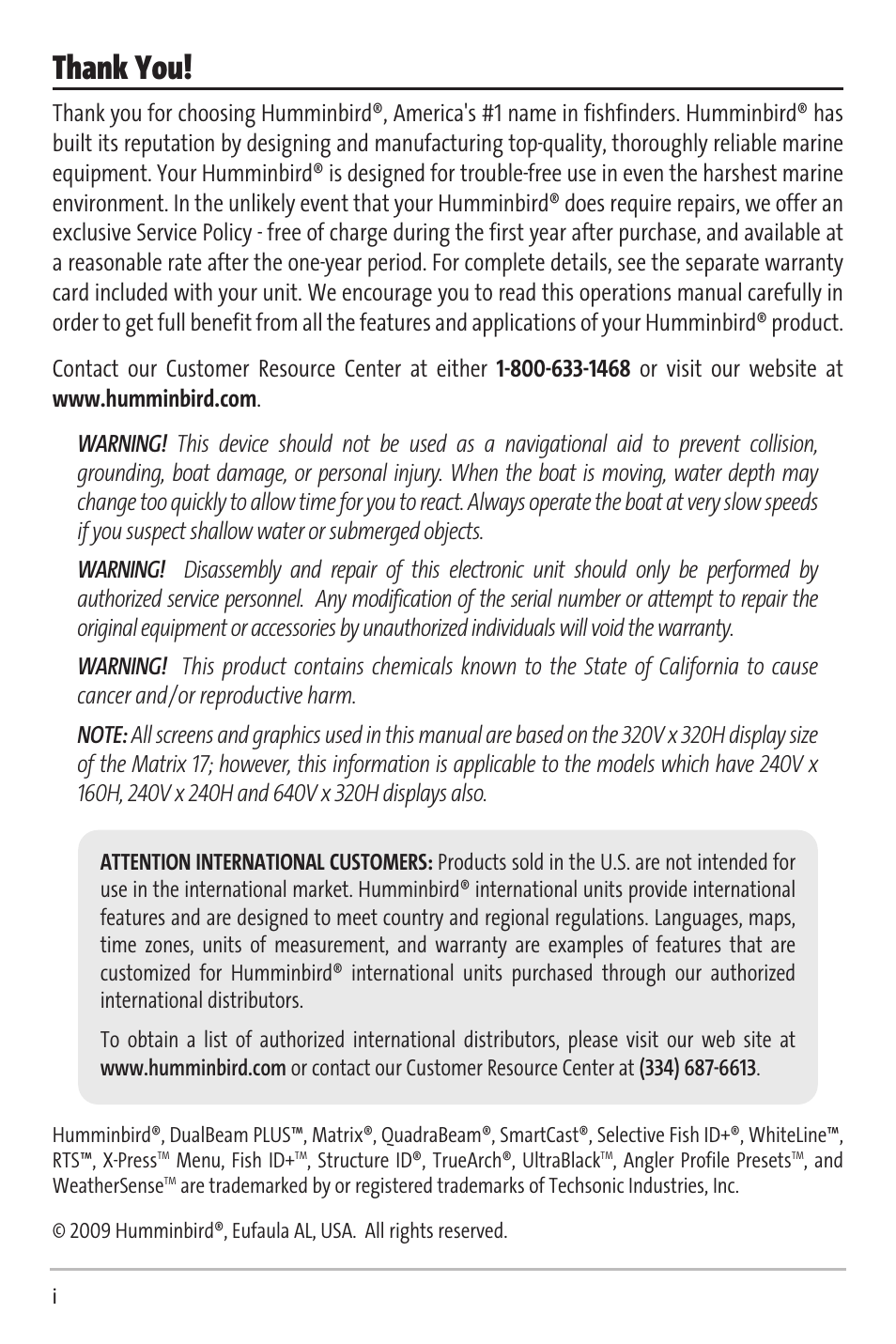 Humminbird Matrix 20 User Manual | Page 2 / 60