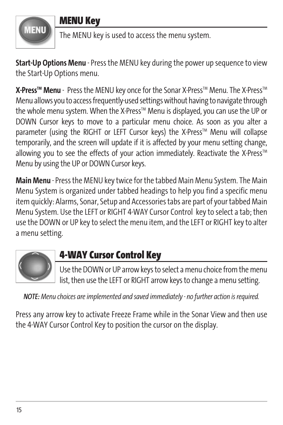 Menu key, Way cursor control key | Humminbird Matrix 20 User Manual | Page 20 / 60