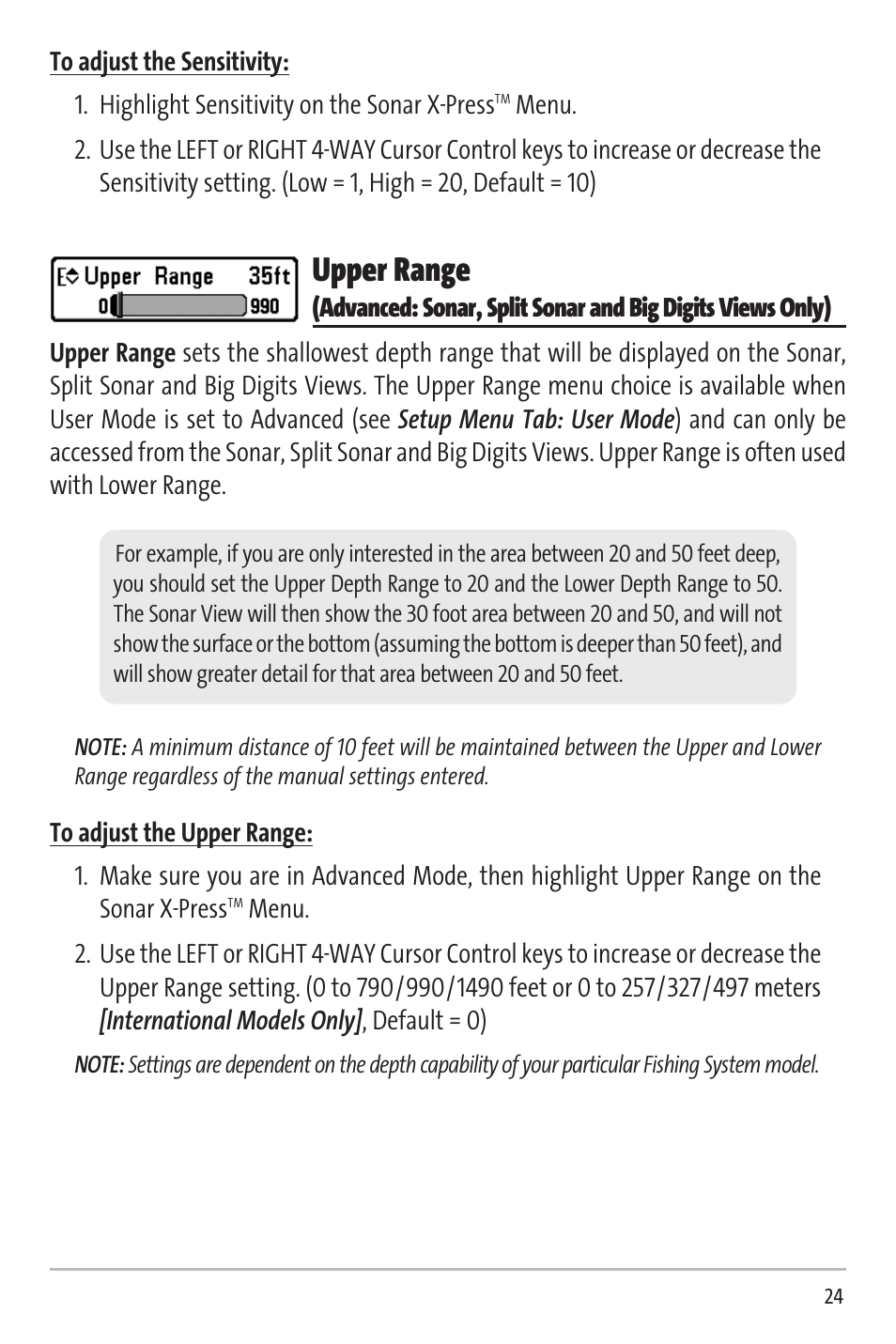 Upper range | Humminbird Matrix 20 User Manual | Page 29 / 60