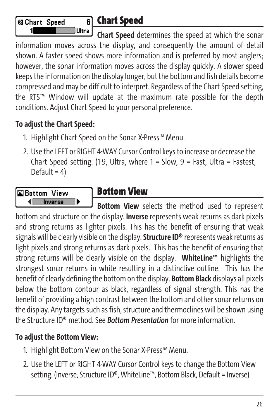 Chart speed, Bottom view | Humminbird Matrix 20 User Manual | Page 31 / 60