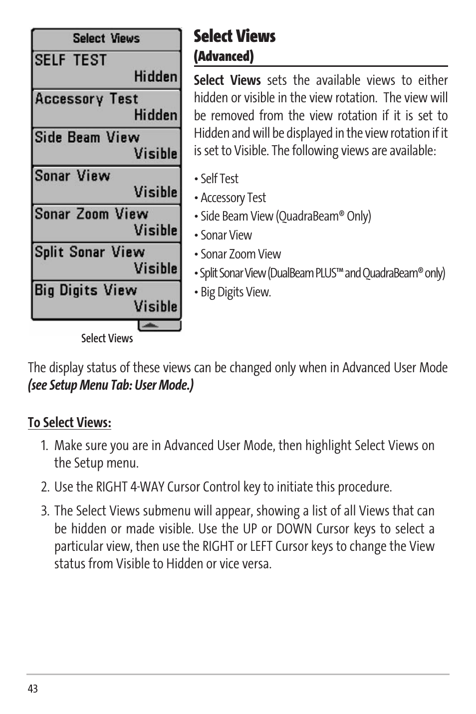 Select views | Humminbird Matrix 20 User Manual | Page 48 / 60