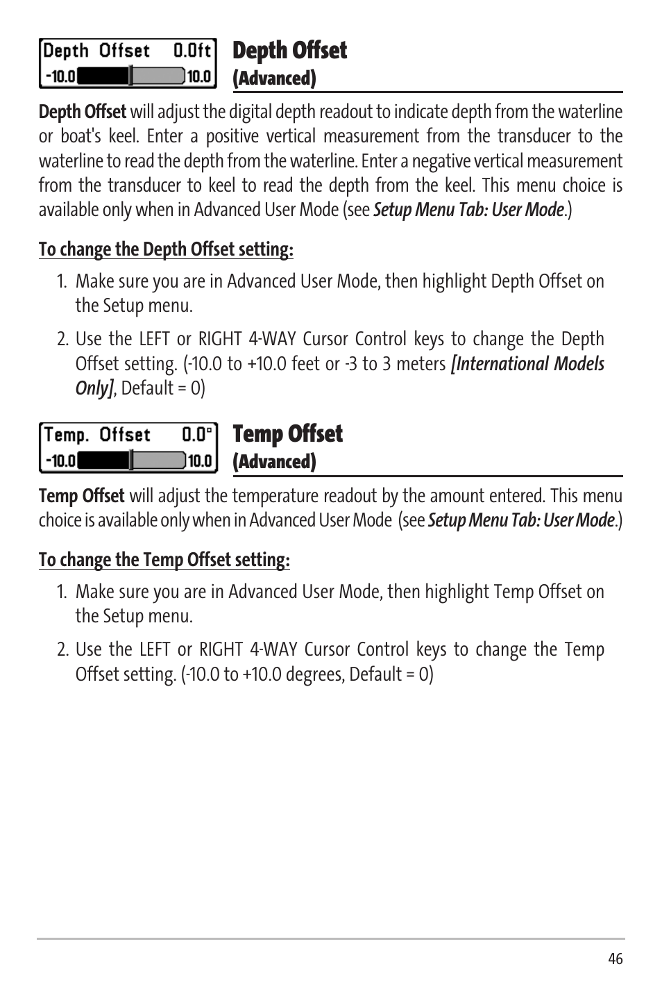 Depth offset, Temp offset | Humminbird Matrix 20 User Manual | Page 51 / 60