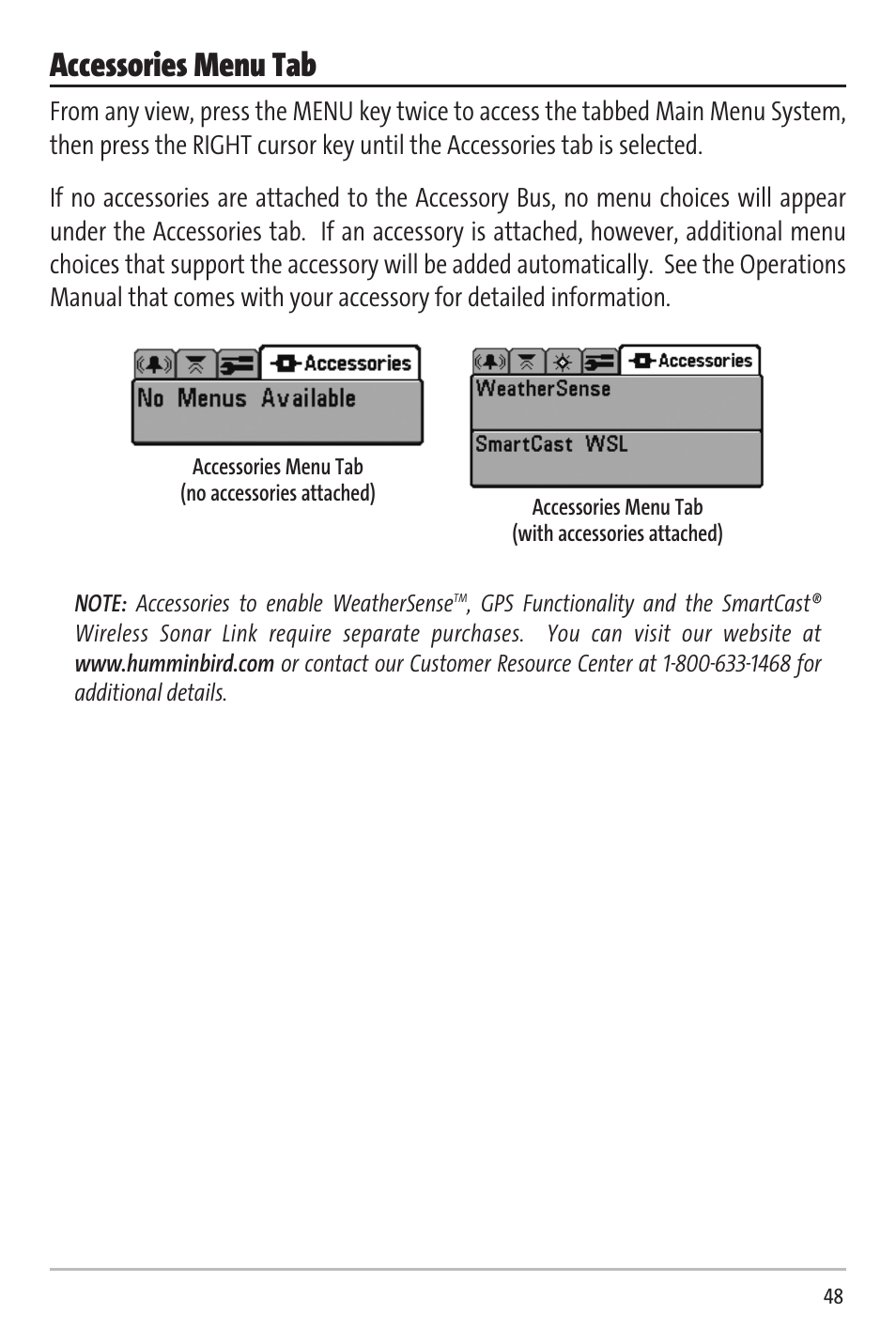 Accessories menu tab | Humminbird Matrix 20 User Manual | Page 53 / 60