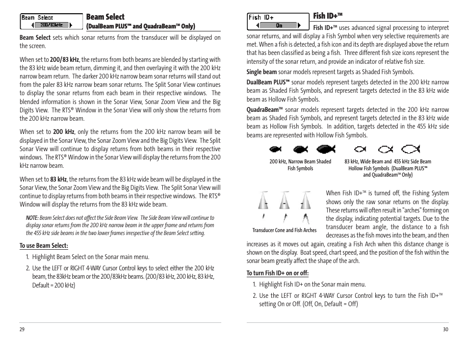 Fish id, Beam select | Humminbird Matrix 17 User Manual | Page 18 / 31