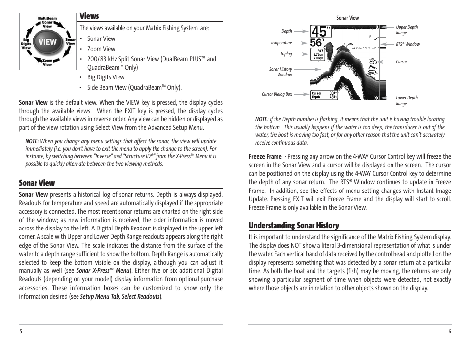 Views, Sonar view, Understanding sonar history | Humminbird Matrix 17 User Manual | Page 6 / 31
