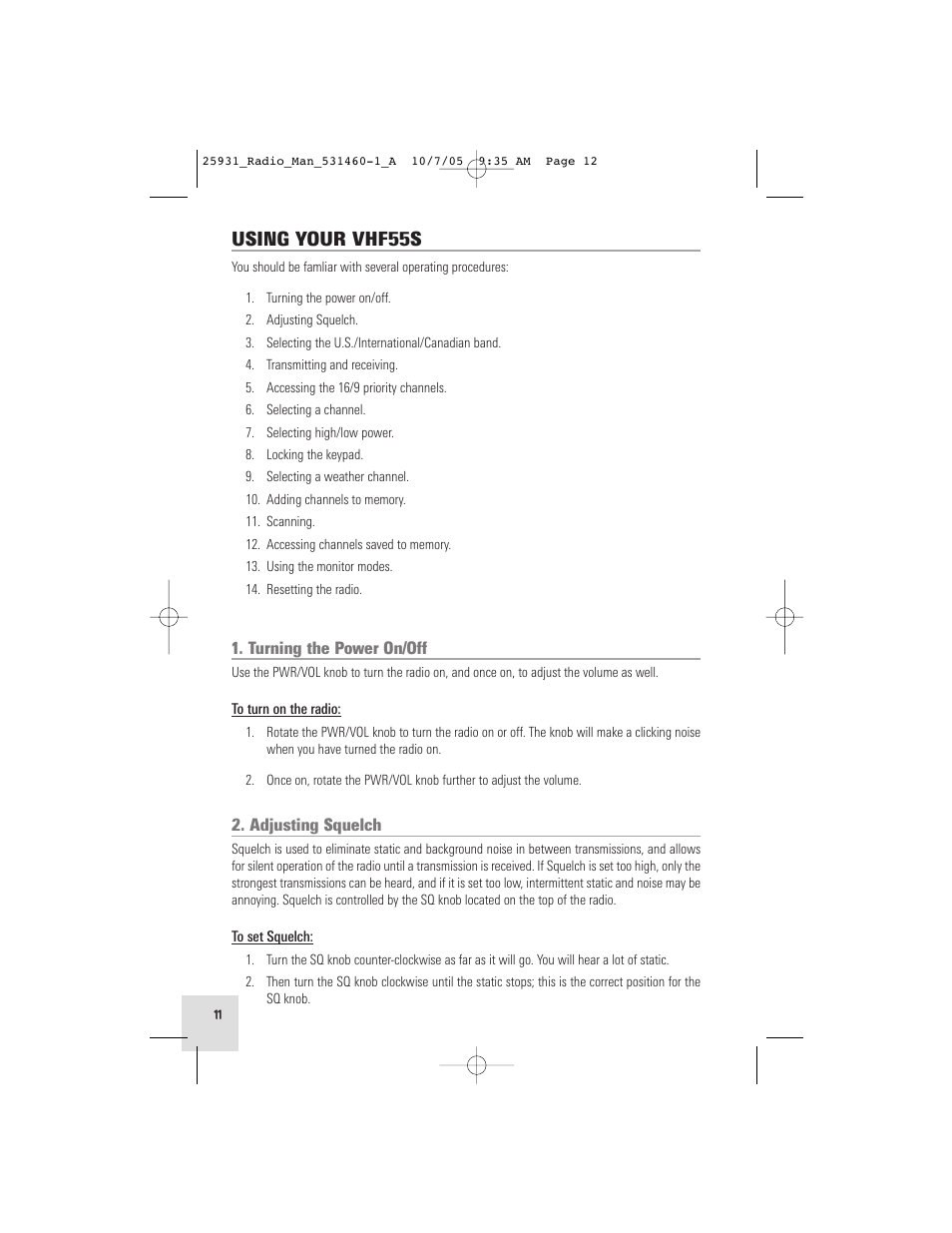 Using your vhf55s | Humminbird VHF55S User Manual | Page 12 / 32