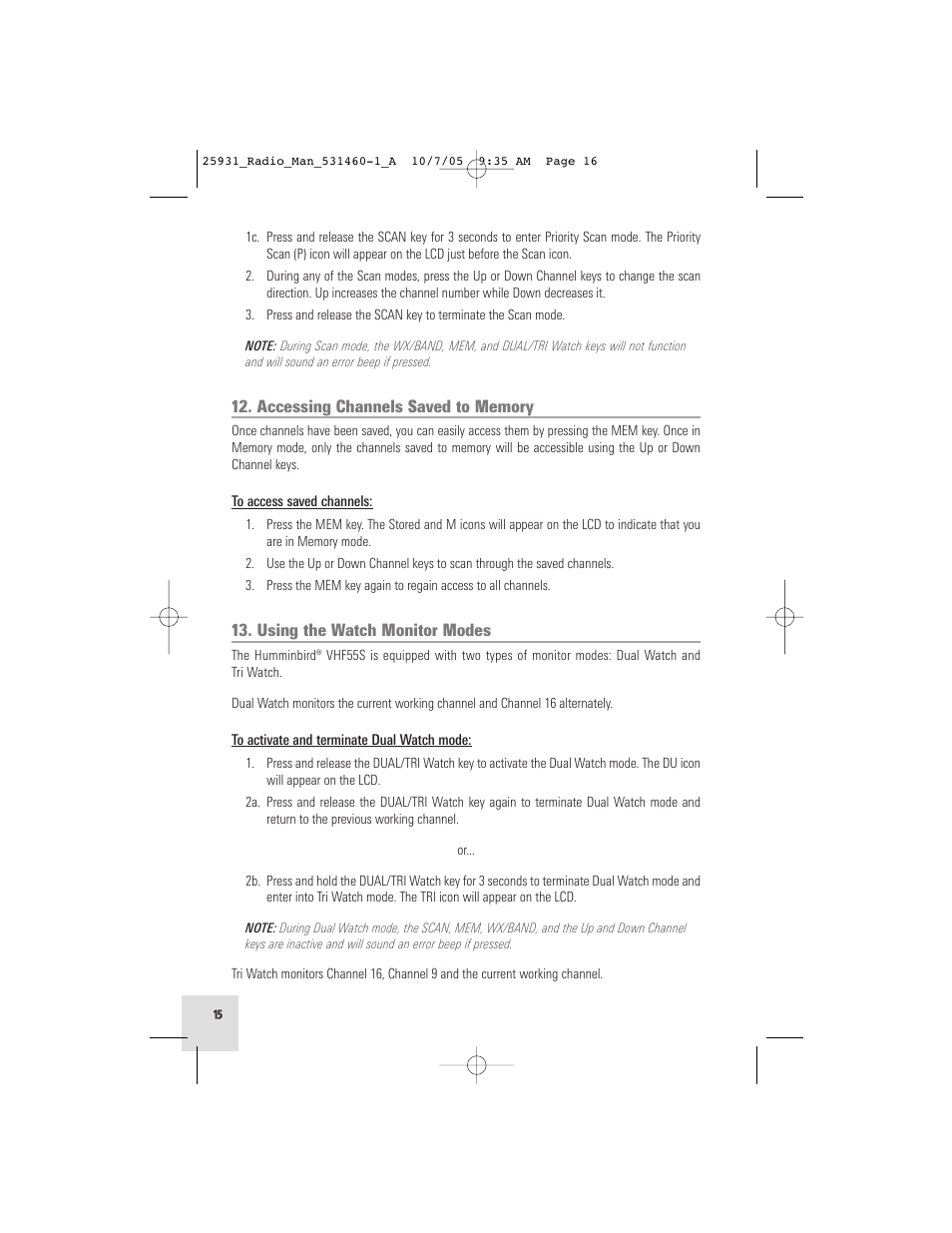 Humminbird VHF55S User Manual | Page 16 / 32