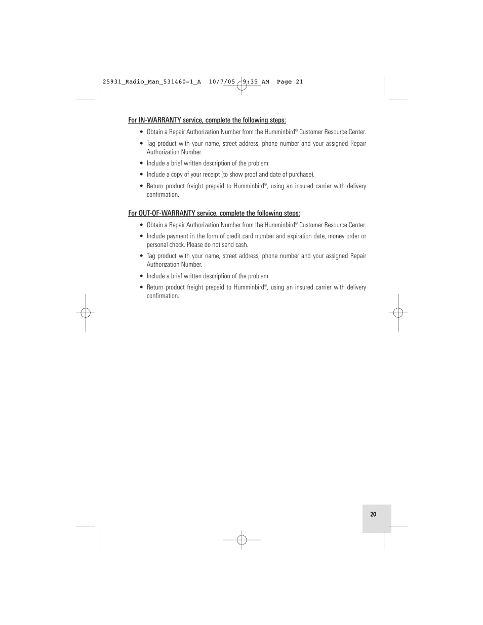 Humminbird VHF55S User Manual | Page 21 / 32