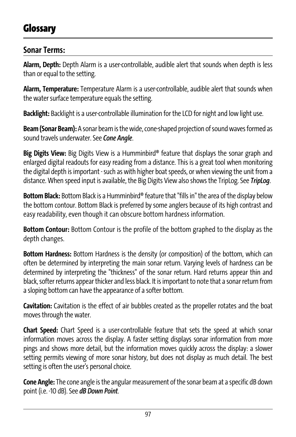 Glossary | Humminbird 531427-1_D User Manual | Page 104 / 119