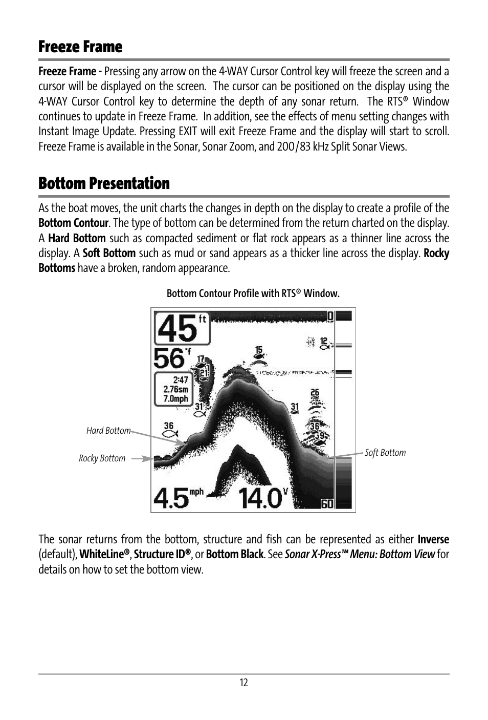 Freeze frame, Bottom presentation | Humminbird 531427-1_D User Manual | Page 19 / 119