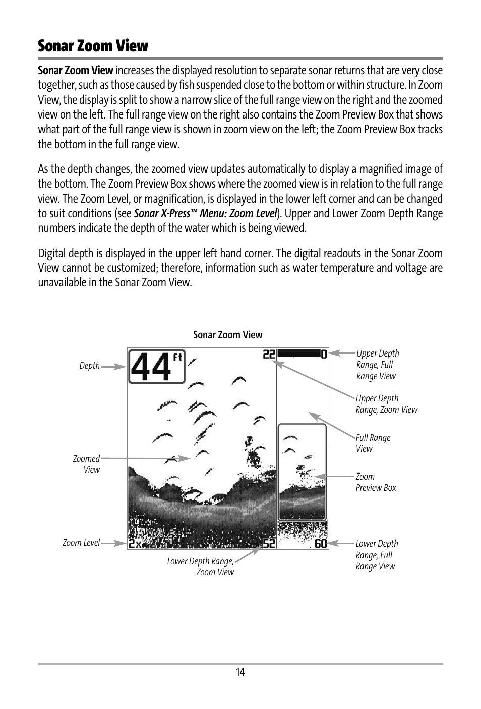 Sonar zoom view | Humminbird 531427-1_D User Manual | Page 21 / 119