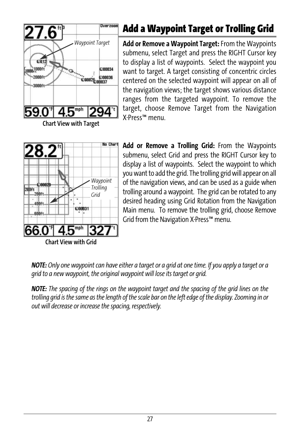 Add a waypoint target or trolling grid | Humminbird 531427-1_D User Manual | Page 34 / 119