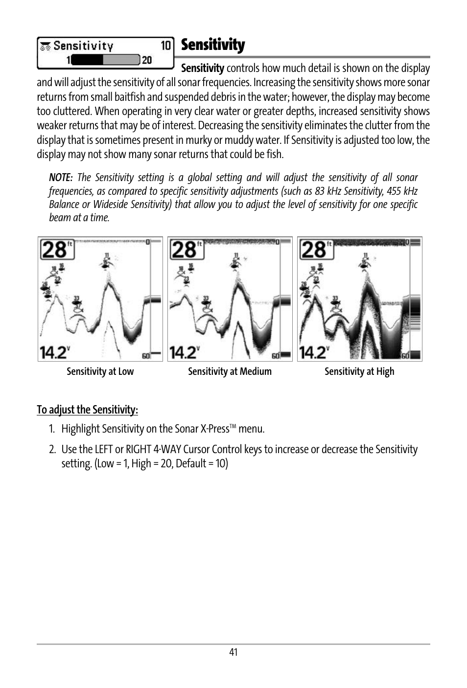 Sensitivity | Humminbird 531427-1_D User Manual | Page 48 / 119