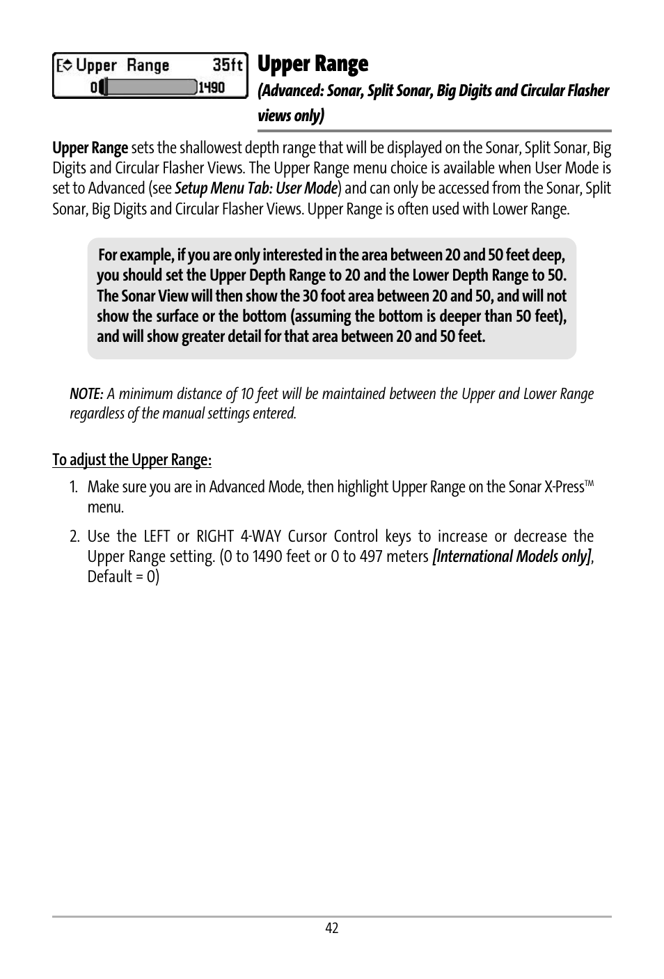 Upper range | Humminbird 531427-1_D User Manual | Page 49 / 119