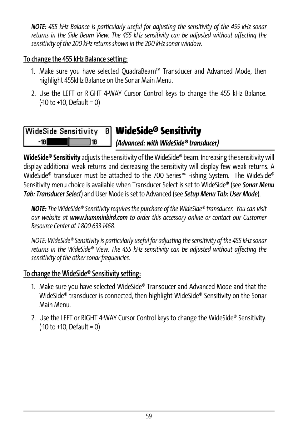 Wideside® sensitivity | Humminbird 531427-1_D User Manual | Page 66 / 119