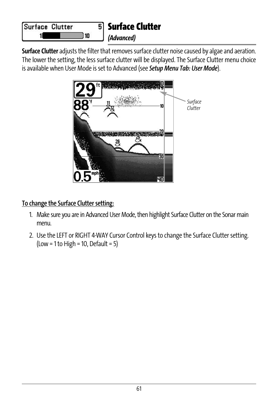 Surface clutter | Humminbird 531427-1_D User Manual | Page 68 / 119