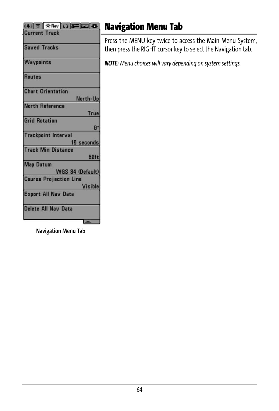 Navigation menu tab | Humminbird 531427-1_D User Manual | Page 71 / 119