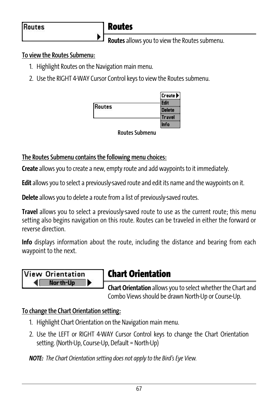 Routes, Chart orientation | Humminbird 531427-1_D User Manual | Page 74 / 119