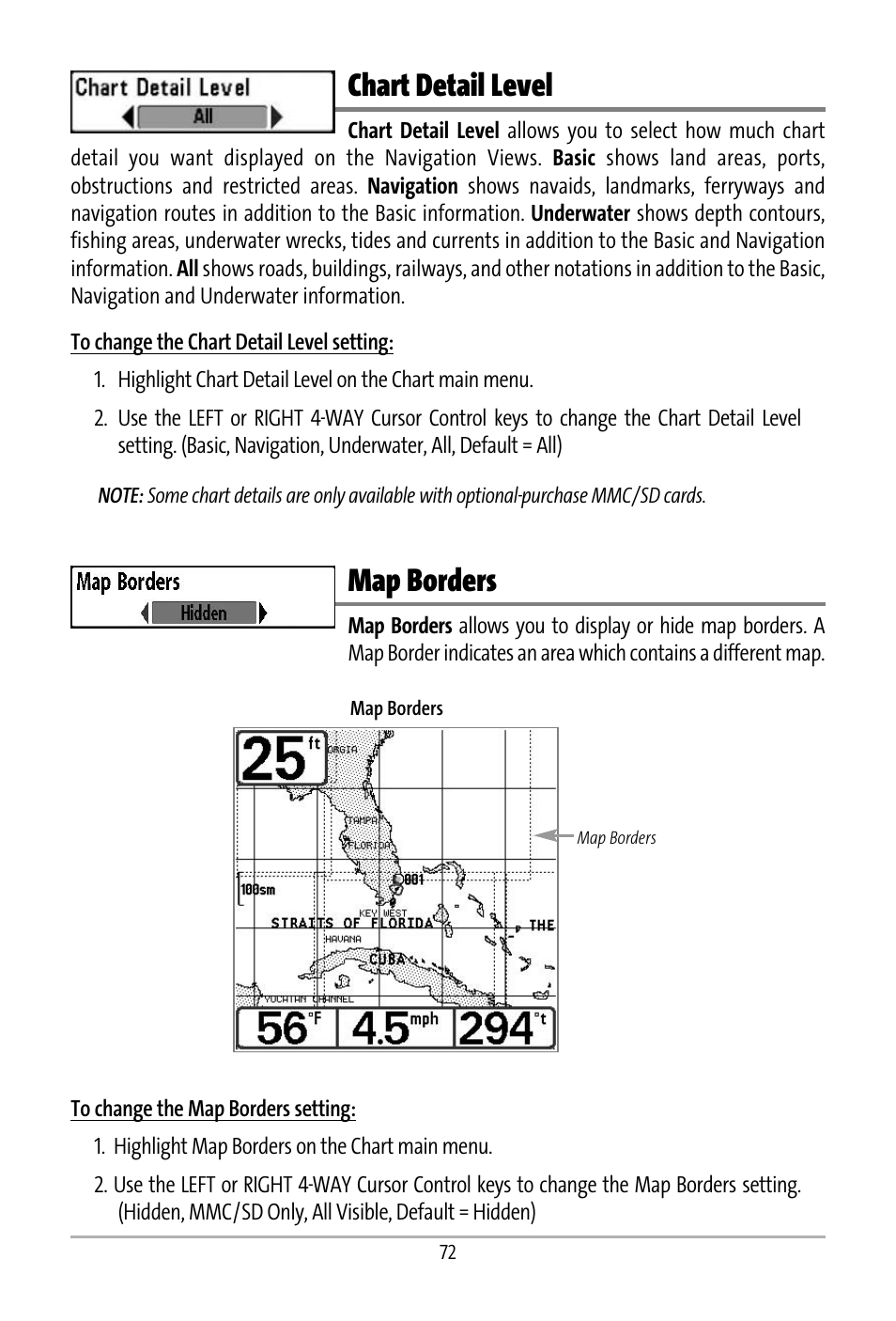 Chart detail level, Map borders | Humminbird 531427-1_D User Manual | Page 79 / 119