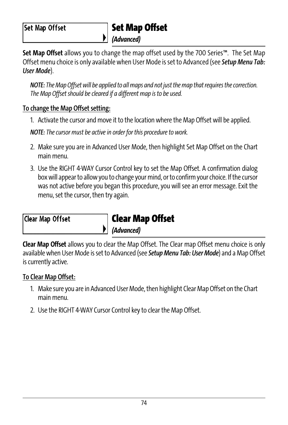Set map offset, Clear map offset | Humminbird 531427-1_D User Manual | Page 81 / 119