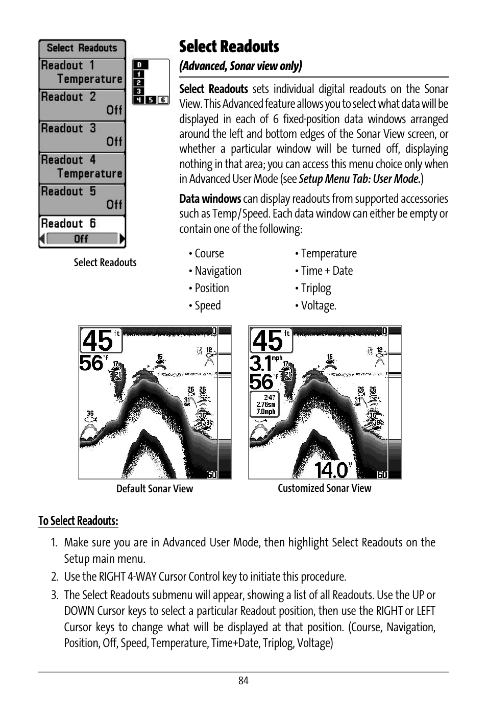 Select readouts | Humminbird 531427-1_D User Manual | Page 91 / 119