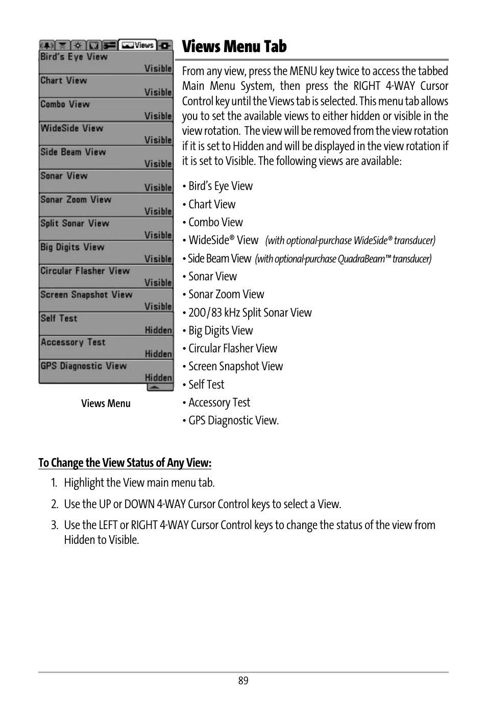 Views menu tab | Humminbird 531427-1_D User Manual | Page 96 / 119