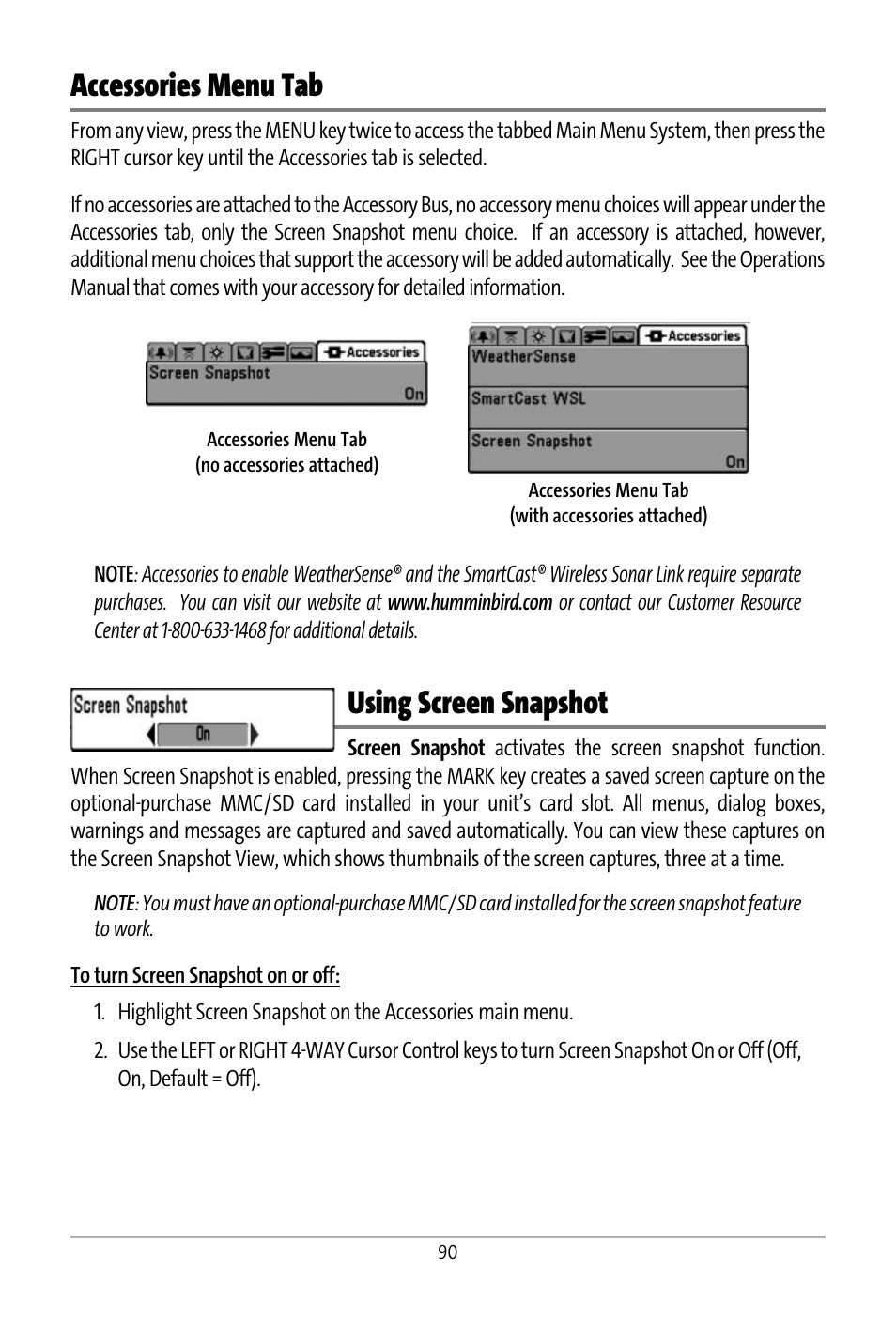 Accessories menu tab, Using screen snapshot | Humminbird 531427-1_D User Manual | Page 97 / 119