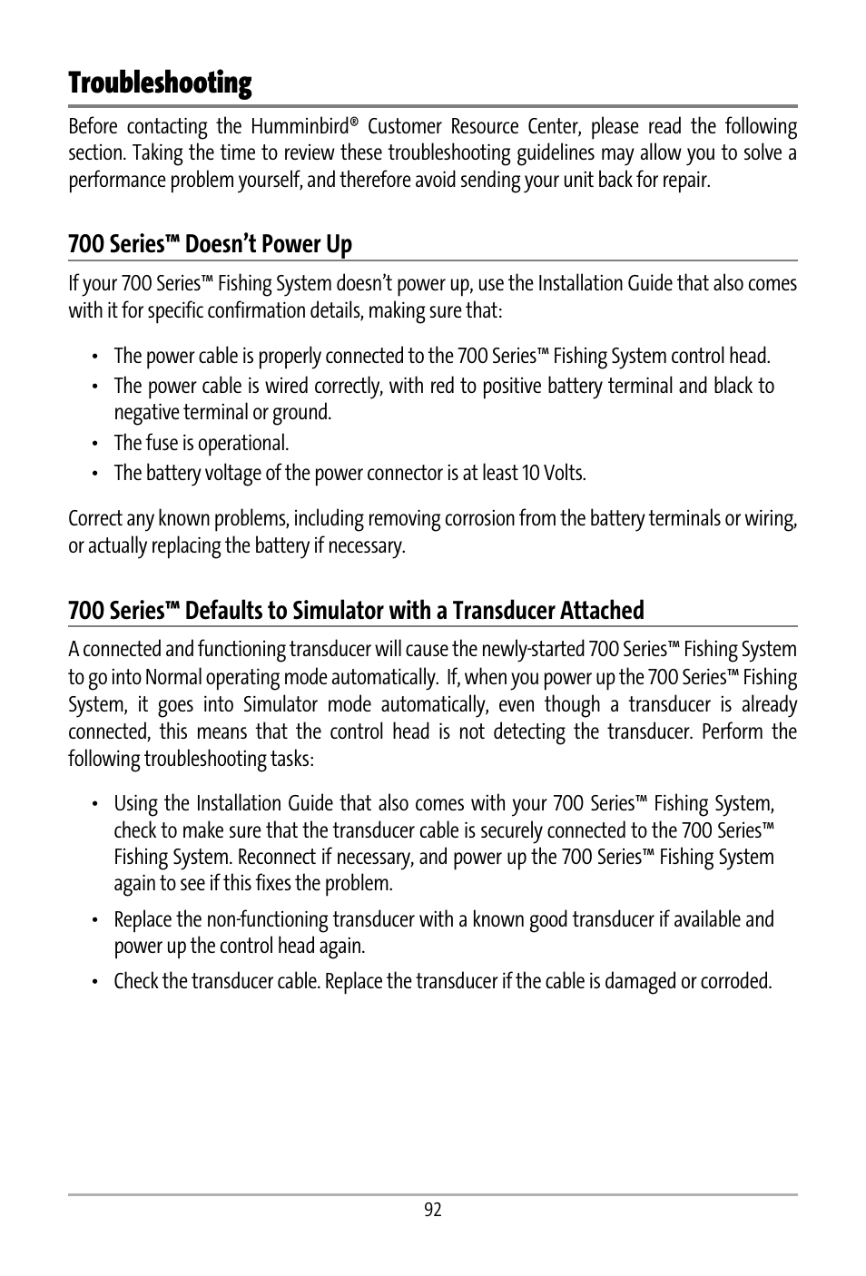 Troubleshooting | Humminbird 531427-1_D User Manual | Page 99 / 119