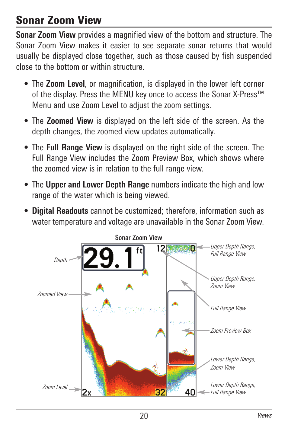 Sonar zoom view | Humminbird 300 SERIES 345C DI User Manual | Page 29 / 94