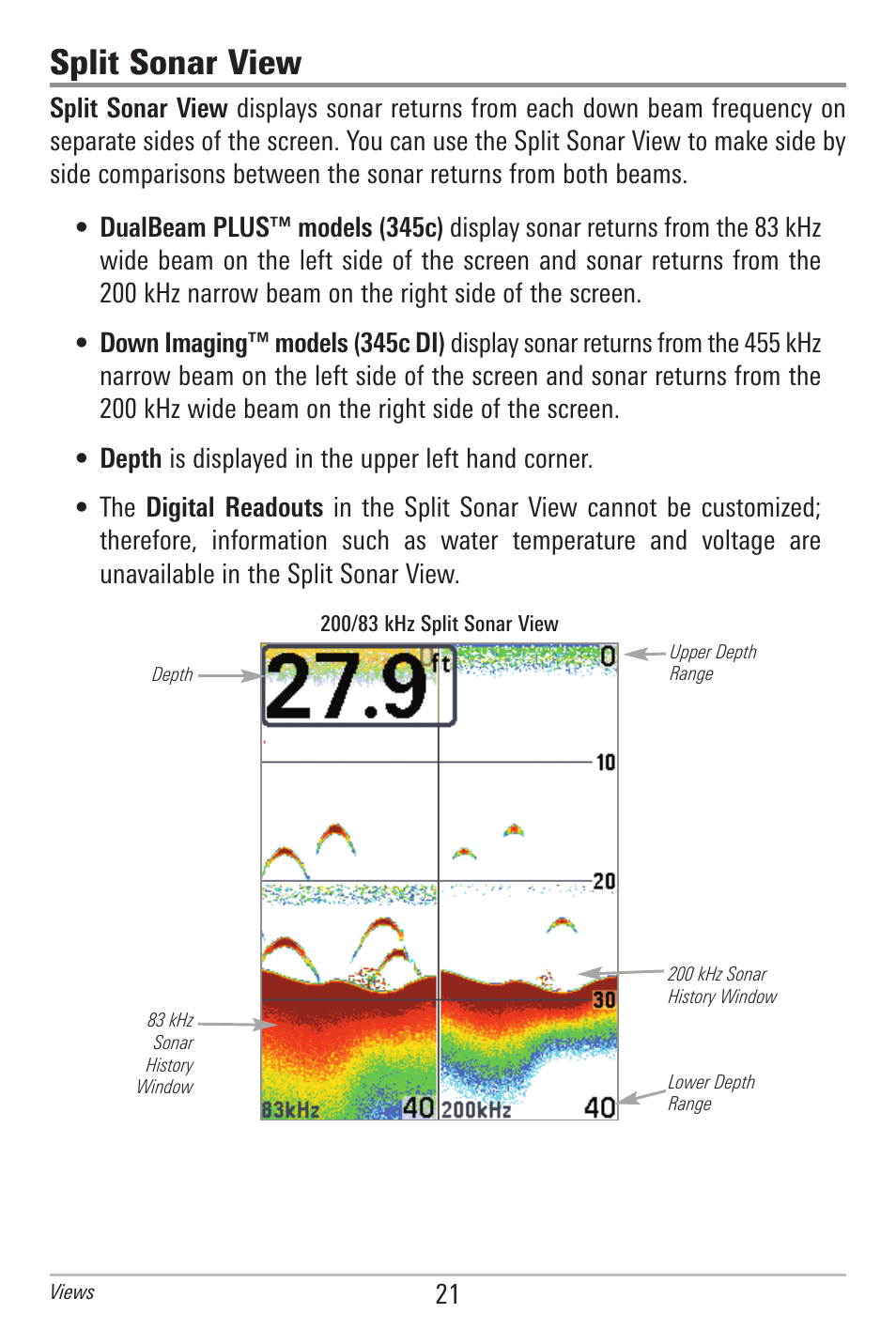 Split sonar view | Humminbird 300 SERIES 345C DI User Manual | Page 30 / 94