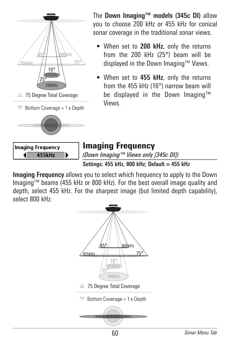 Imaging frequency | Humminbird 300 SERIES 345C DI User Manual | Page 69 / 94