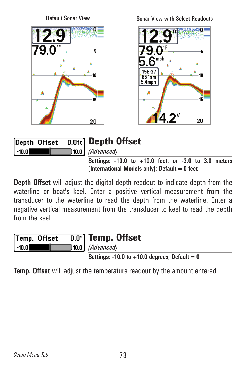 Depth offset, Temp. offset | Humminbird 300 SERIES 345C DI User Manual | Page 82 / 94