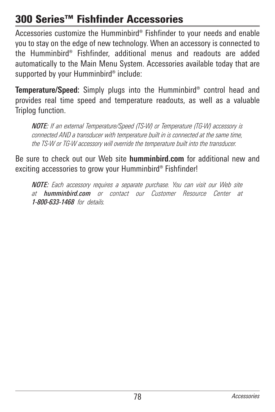 300 series™ fishfinder accessories | Humminbird 300 SERIES 345C DI User Manual | Page 87 / 94