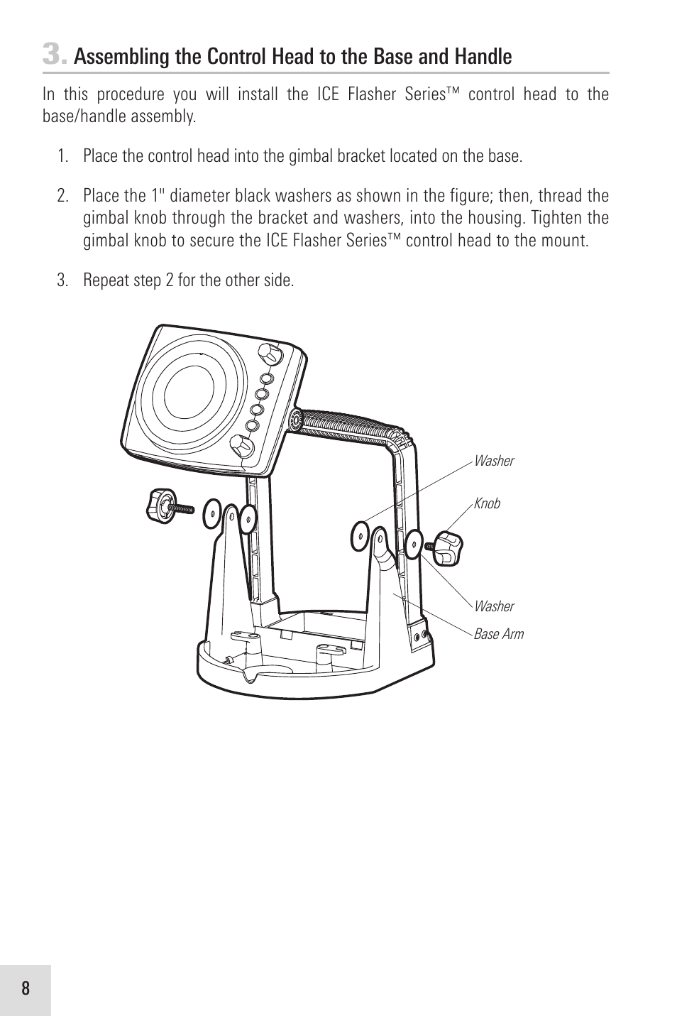 Assembling the control head to the base and handle | Humminbird ICE 35 User Manual | Page 12 / 44