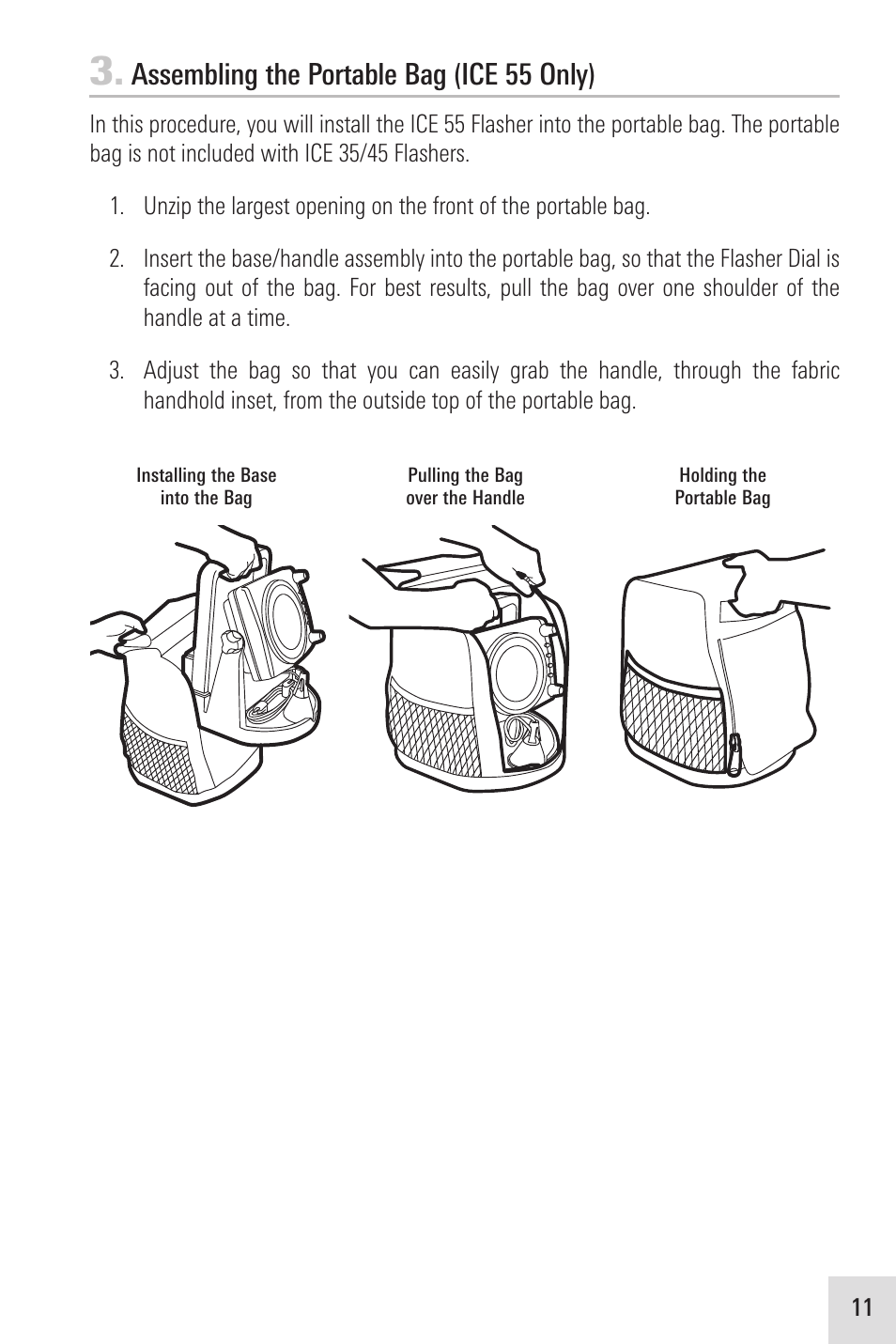 Assembling the portable bag (ice 55 only) | Humminbird ICE 35 User Manual | Page 15 / 44