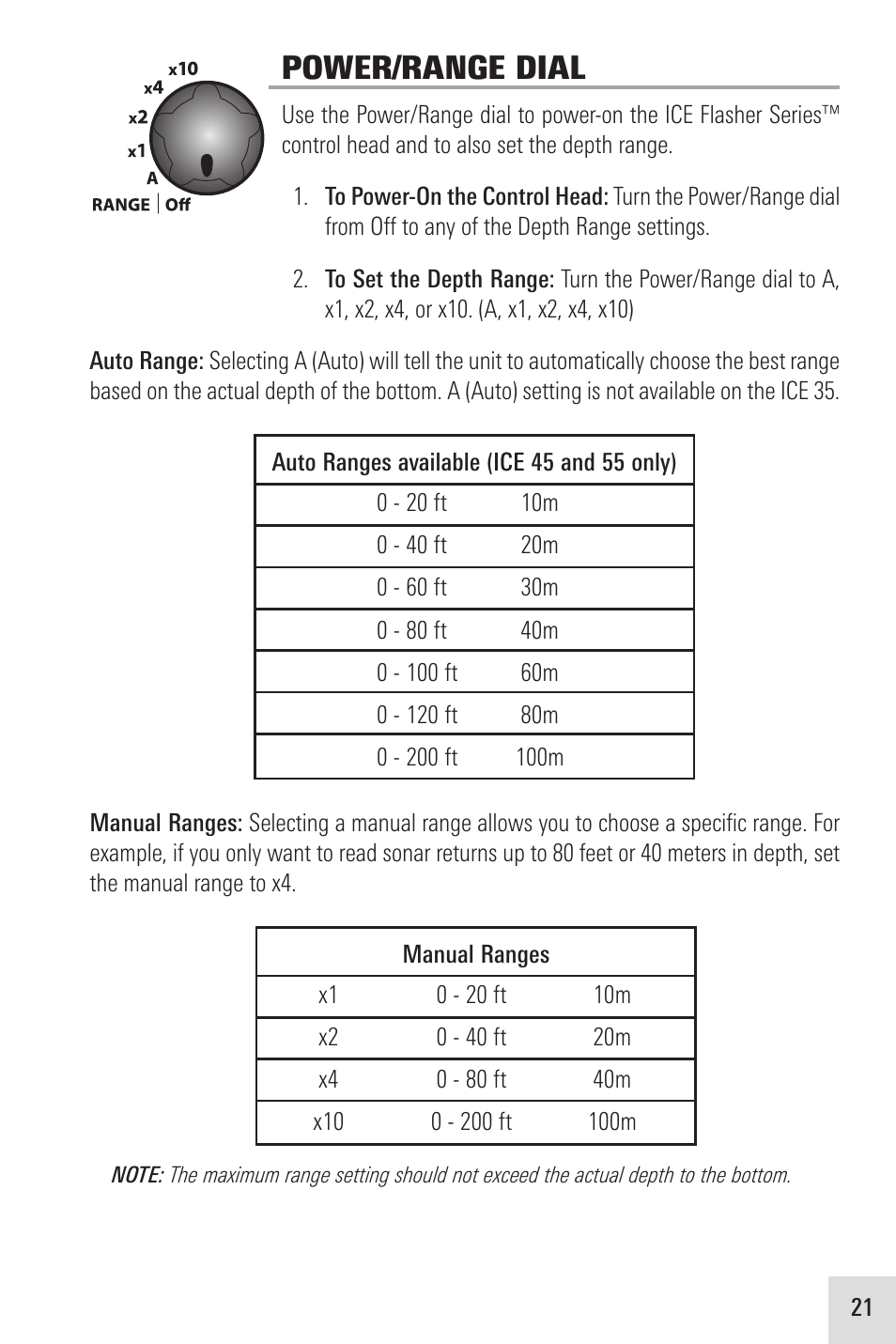 Power/range dial | Humminbird ICE 35 User Manual | Page 25 / 44