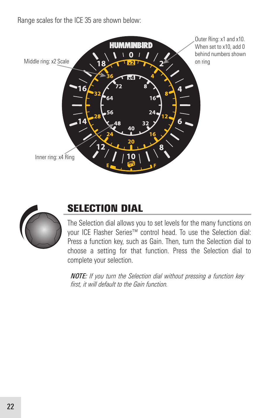 Selection dial | Humminbird ICE 35 User Manual | Page 26 / 44