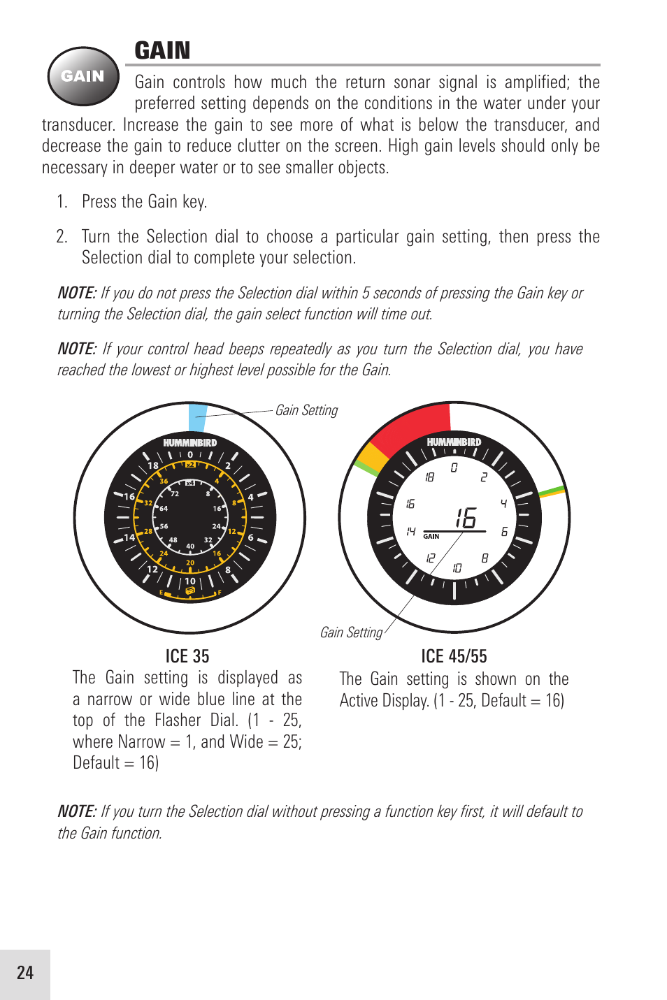 Gain | Humminbird ICE 35 User Manual | Page 28 / 44