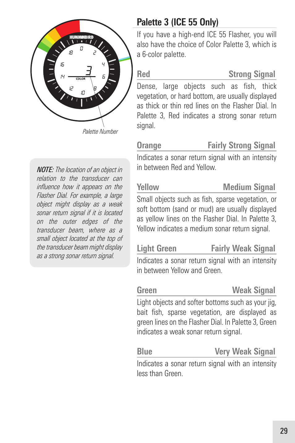 Palette 3 (ice 55 only) | Humminbird ICE 35 User Manual | Page 33 / 44