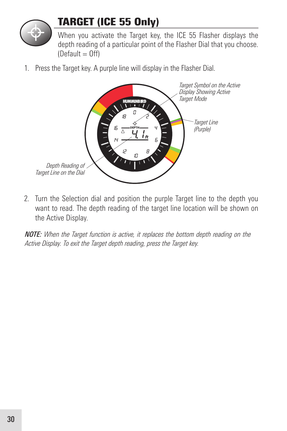 Target (ice 55 only) | Humminbird ICE 35 User Manual | Page 34 / 44