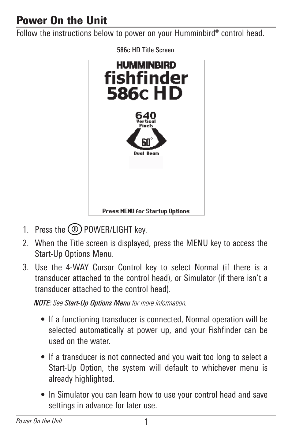 Power on the unit | Humminbird 596C HD DI User Manual | Page 10 / 96