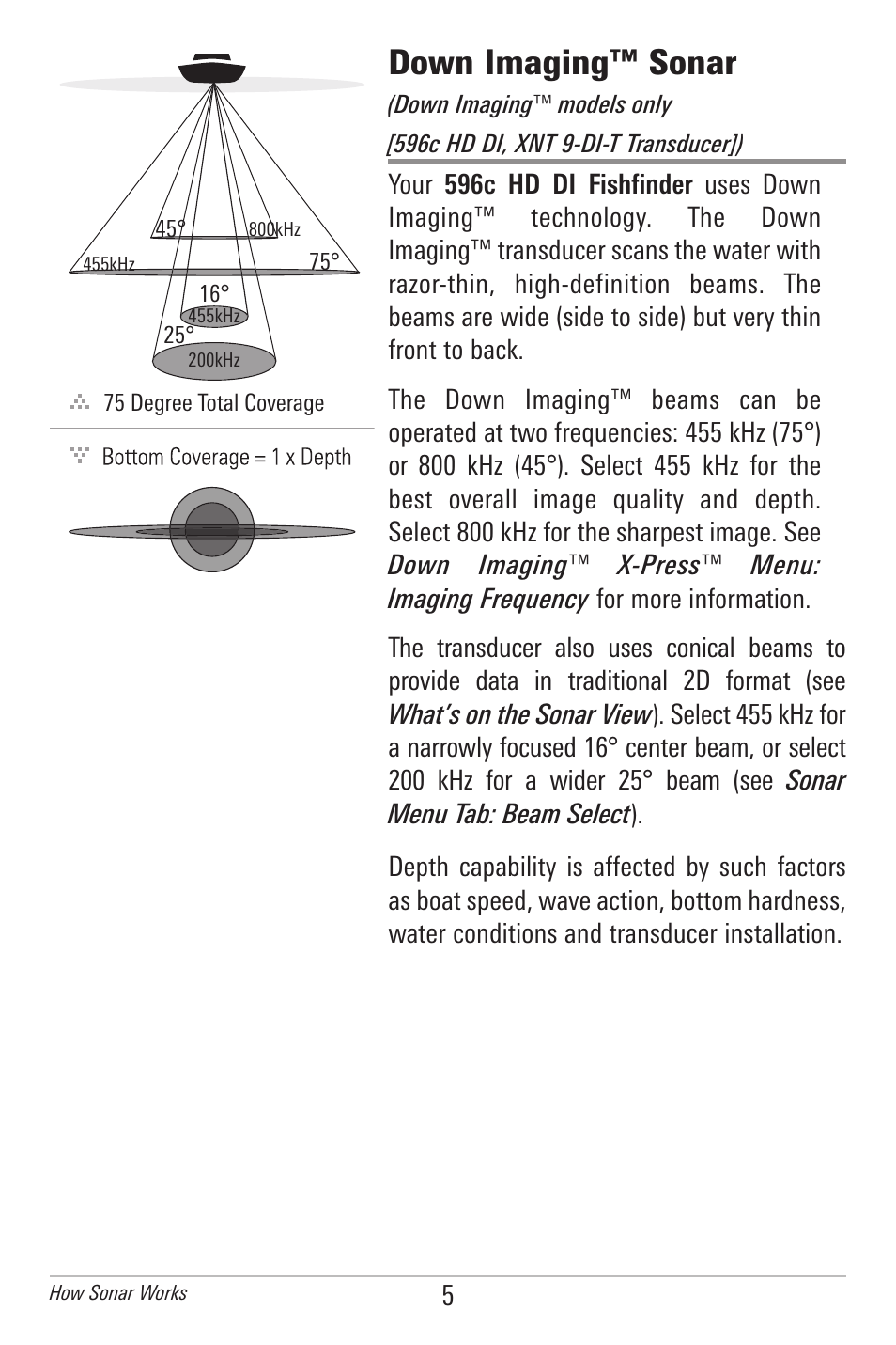 Down imaging™ sonar | Humminbird 596C HD DI User Manual | Page 14 / 96