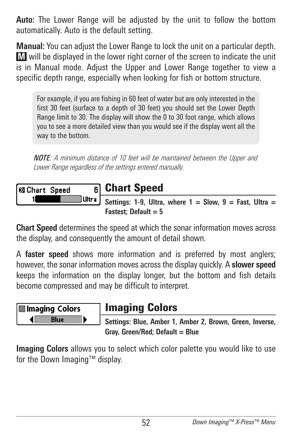 Chart speed, Imaging colors | Humminbird 596C HD DI User Manual | Page 61 / 96